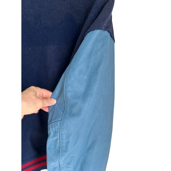 Vintage DeLong Varsity Jacket Mens XLarge Blue Wool & Leather Sleeves Retro - Picture 11 of 11